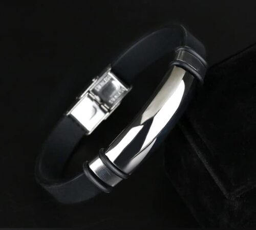 Armband schwarz mit Edelstahl inkl. persönlicher Gravur 2044